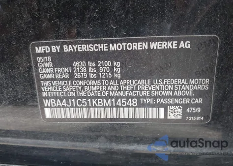 2019 BMW 430I Gran Coupe из США, поврежденный, VIN WBA4J1C51KBM14548